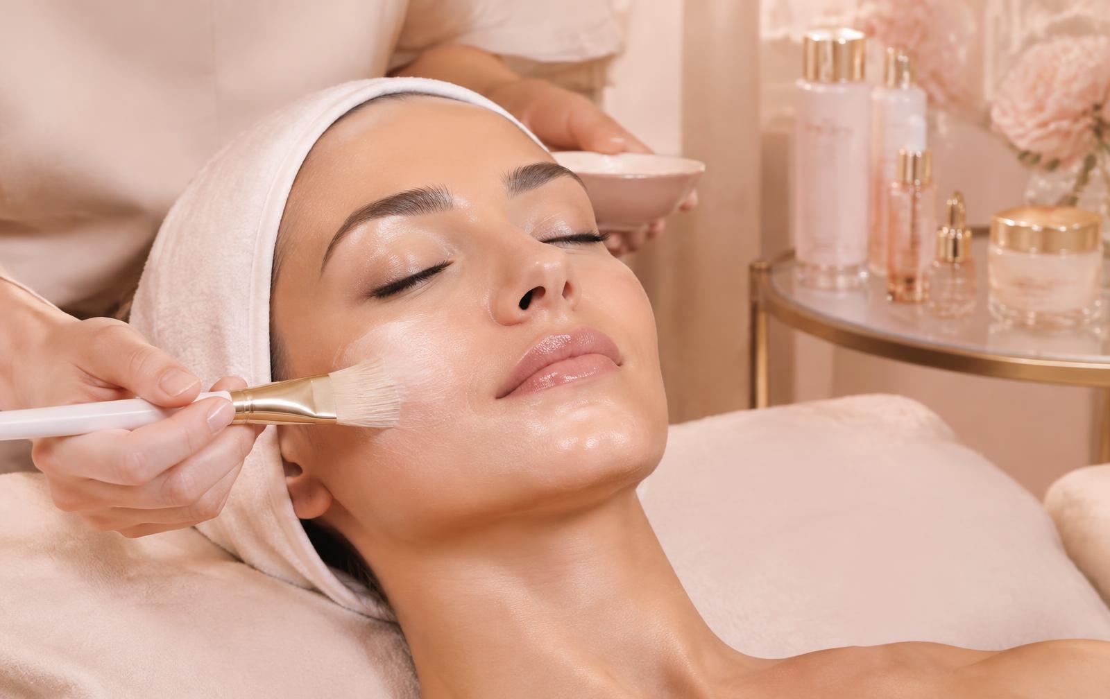 Client relaxing during a facial treatment